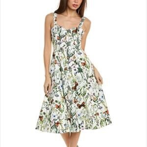 Avec Les Filles A-Line Midi Dress Size 10 Butterfly Print Cottage Feminine NWT